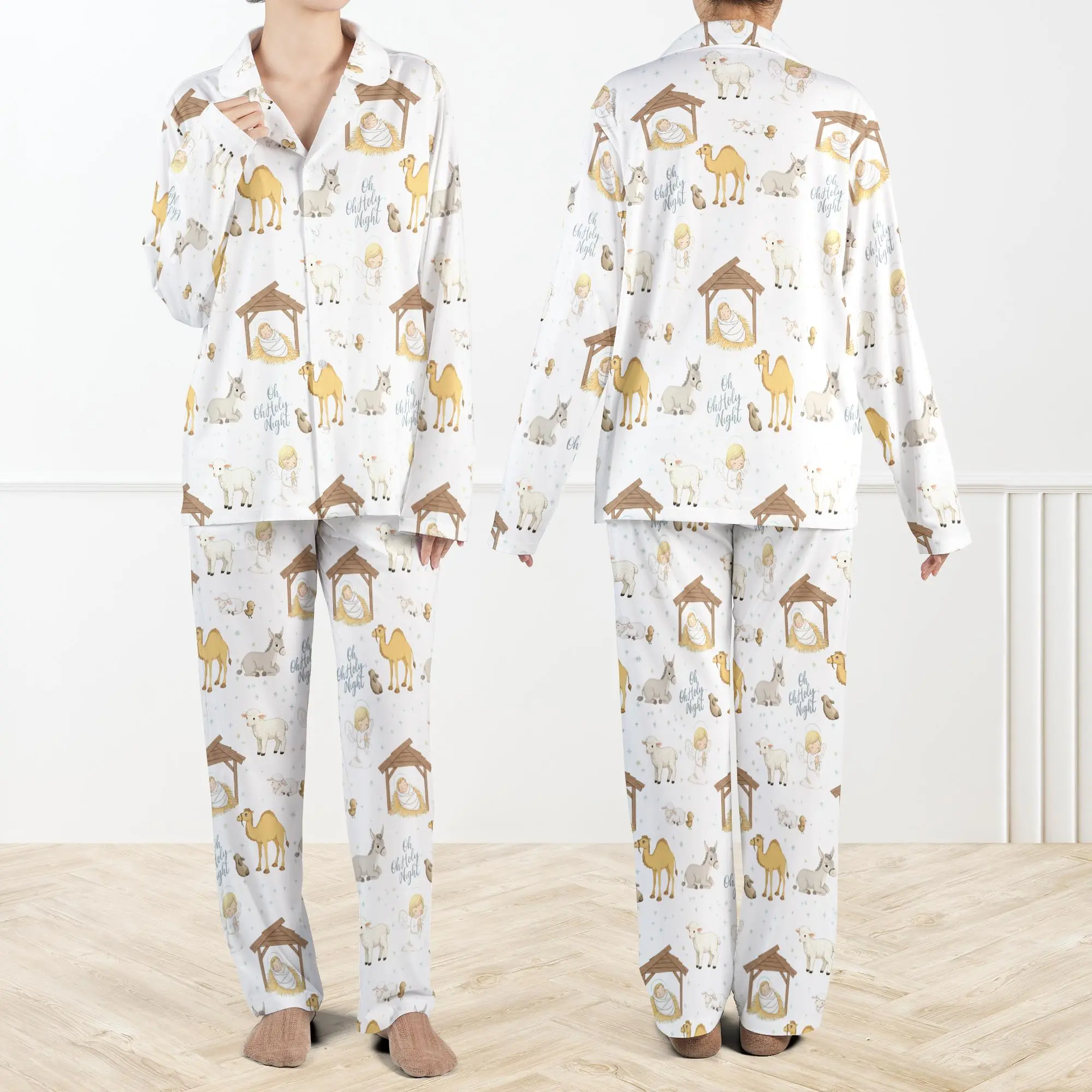 Oh Holy Night Pajamas Set For Women And Kids, Nativity Christmas PJs, Religious Sleepwear Set, Cozy Silky Matching Holiday Outfit for Family