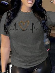 women's heart & heartbeat print round neck tee, casual short sleeve t-shirt for summer, ladies clothes for daily wear, summer tops