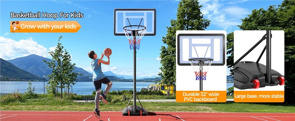 Yaheetech Basketball Hoop, 7.2-9.2FT Adjustable Height, Portable Basketball Goal with Wheels 32" Backboard for Youth Outdoor Indoor