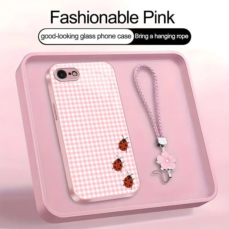 Cute Ladybug Phone Case – Polka Dot & Gingham Aesthetic Bug Art Cover for iPhone 7 | Kawaii Red Ladybird Pattern Case, Soft Girly Cottagecore Gift for Her—975
