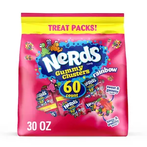 Halloween candy NERDS Gummy Clusters, Candy Treat Packs, Rainbow, Crunchy and Gummy, Back To School Sweet Treat, 30 oz (60 ct)
