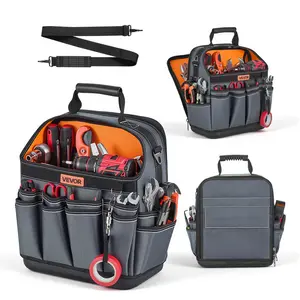VEVOR Tool Bag, 13.2 Inch, 39-Pocket Open Top Tool Pouch, Portable Electrical Maintenance Toolbox Organizer Storage with Hard Plastic Base, Adjustable Shoulder Strap, for Professionals DIY & Jobsite