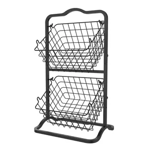 212 MAIN Metal 2-Tier Kitchen Storage Wire Basket Stand, 18.22x8.11x10.31in Black Racks, Bathroom Storage Rack, Kitchen Organiser