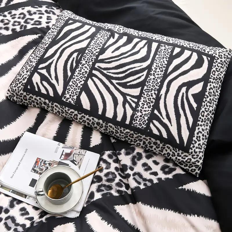 3pcs Zebra Stripe Print Duvet Set, Soft Polyester Fabric, Zipper Design, Modern Style Bedding Essentials, Bedroom Must-Have