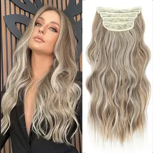 Missqueen Beauty Clip in Hair Extensions Long Wavy Hair Extensions Natural Looking Synthetic Hairpieces for Women Daily Party Use(20 Inches,Ash Blonde Mix Light Blonde)