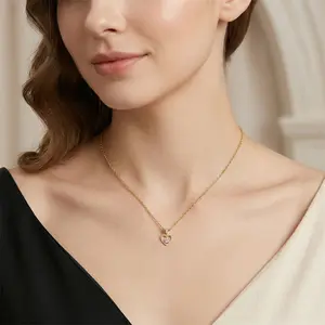 Hollow Heart CZ Solitaire Necklace - Copper 2g Hypoallergenic Dainty Jewelry - Romantic Gift for Her