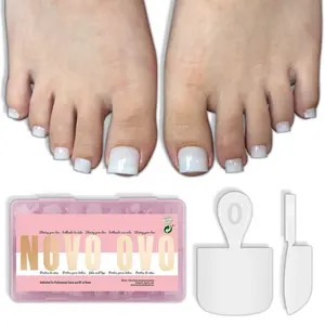 NOVO OVO Short Toe Nail Tips Press on Toenails - 224Pcs Pure Color MILKY WHITE Sharp Square. Soft Gel Full Cover Fake False Toenails for Wide Feet, DIY Pedicure Extension Kit for Salon, 16 Sizes