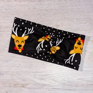 Reindeer on Black Knotems Pre-Tied Headwrap Headbands for Women & Girls