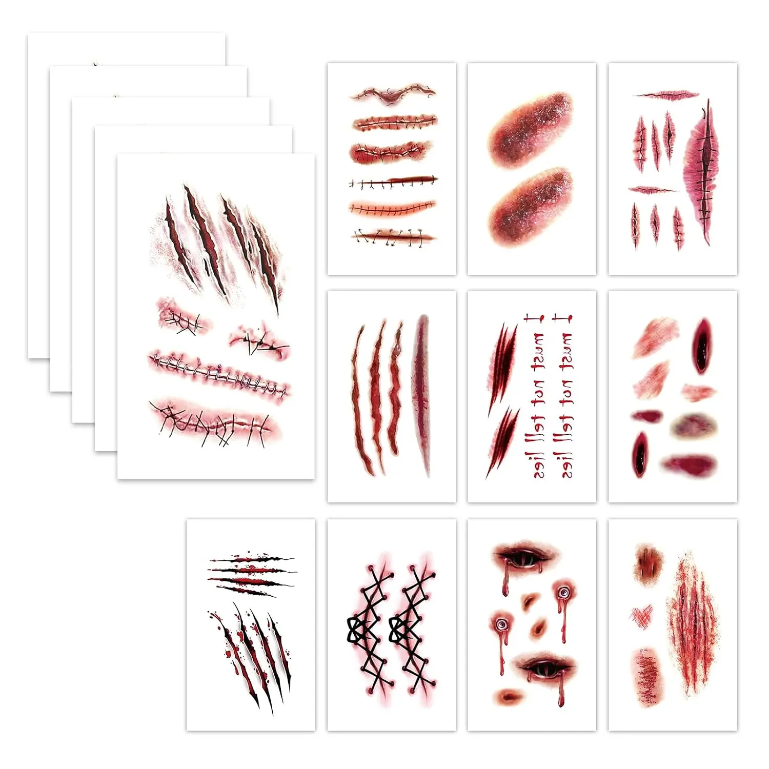 121Pcs Peel Zombie SFX Makeup Scar Tattoo Stickers, Lifelike Waterproof 3D Wound Stickers for Halloween Cosplay Parties, Horror Undead Body Makeup Kit