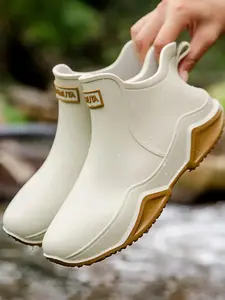 Professional Unisex Short Rain Boots, Waterproof Rain Boots, Lightweight Anti-Slip Durable Design, Outdoor Work & Fishing Gear, All Seasons, Round Toe, Patchwork Style, Waterproof Footwear Trendy Fashion Stylish