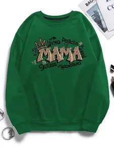 Women's Leopard Letter Print Drop Shoulder Thermal Lined Sweatshirt, Trendy Casual Long Sleeve Round Neck Pullover for Daily Wear, Ladies Spring & Fall Clothes