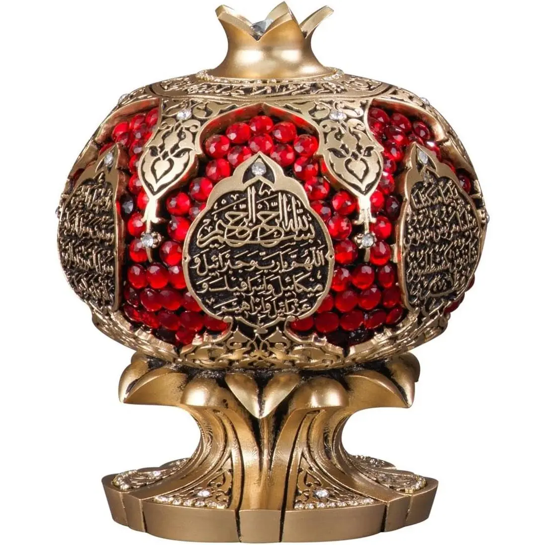 Traditional Pomegranate Shape Asmaul Husna Embroidered Figurine - Durable Islamic Muslim Home Decor Statue, Elegant Figurines & Miniatures for Enhancing Table or Living Room Aesthetics, Ramadan Gift, Decorative