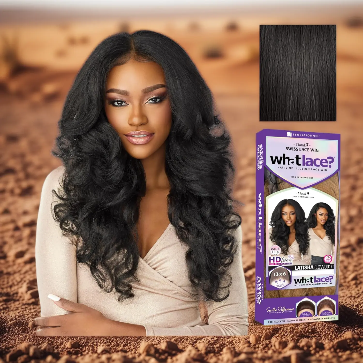 Latisha Synthetic Wig - Hand-Tied, Glueless, Preplucked Natural Density Hairline, Jet Black 1 (T1B/30)