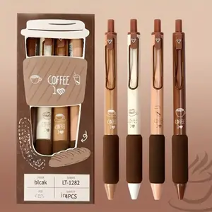 4/8pcs Coffee Theme Retractable Gel Pens, Specialty Pen, Smooth Writing Round Ballpoint Pens, Quick-Dry Ink, School & Office Use, Back-To-School Gift