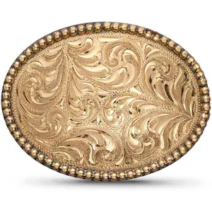 Western Engraved Belt Buckle | Jewelers Bronze Hand Engraved Base | Bronze Beaded Edge