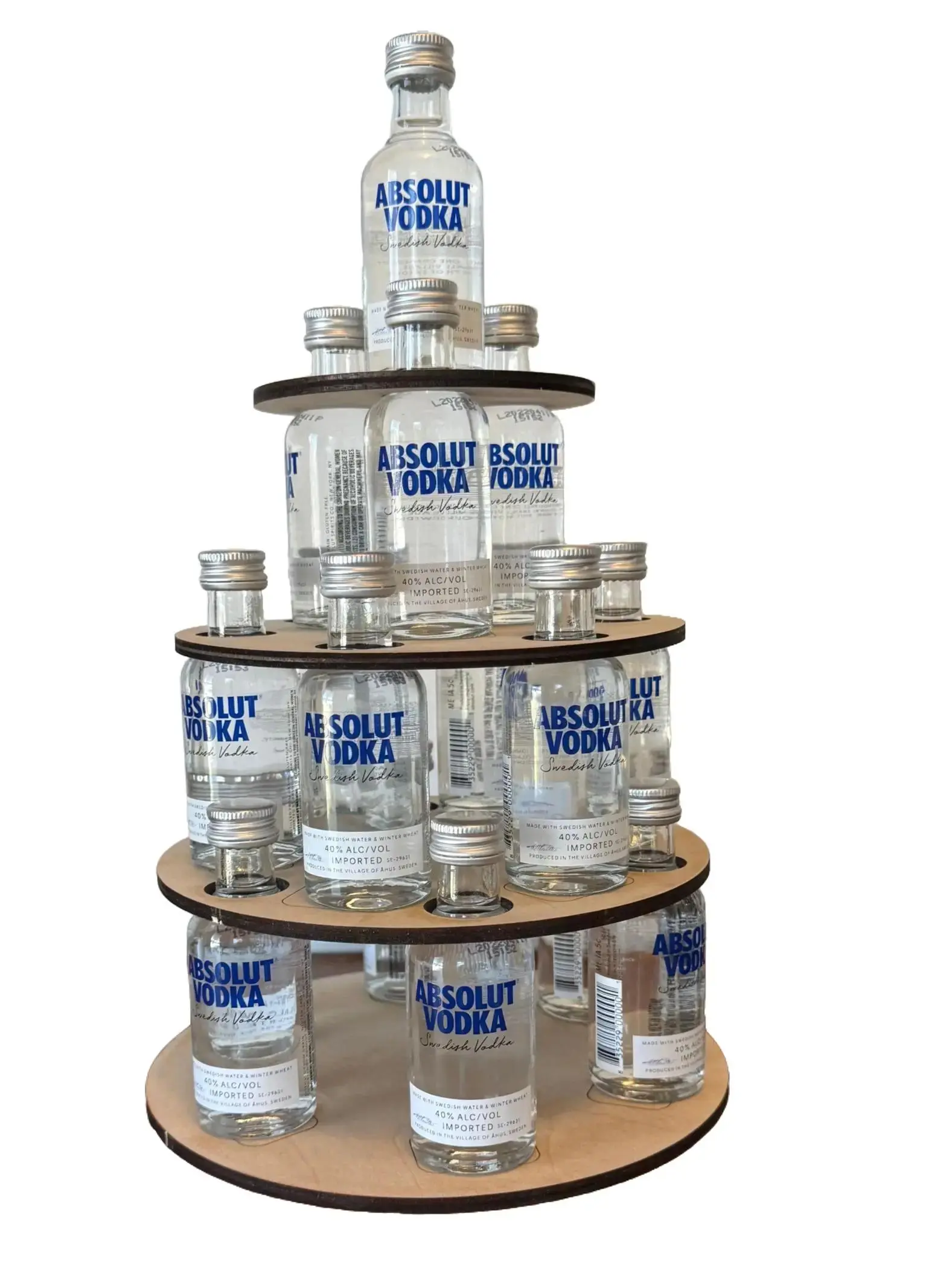 4 Tier Alcohol / Shot Liquor Tower Cake Fits multiple types of mini bottles, 21st Birthday Gift, Funny Birthday Gift - Liquor NOT included- Beverage Holder Organiser