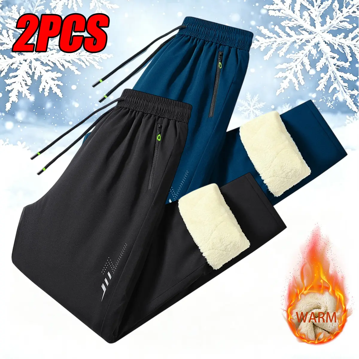 Men’s 2-Pack Winter Casual Sports Warm Fleece-Lined Straight-Leg Long Pants — Outdoor Thickened Casual Pants, Windproof Fleece-Lined Work/Commute Long Pants