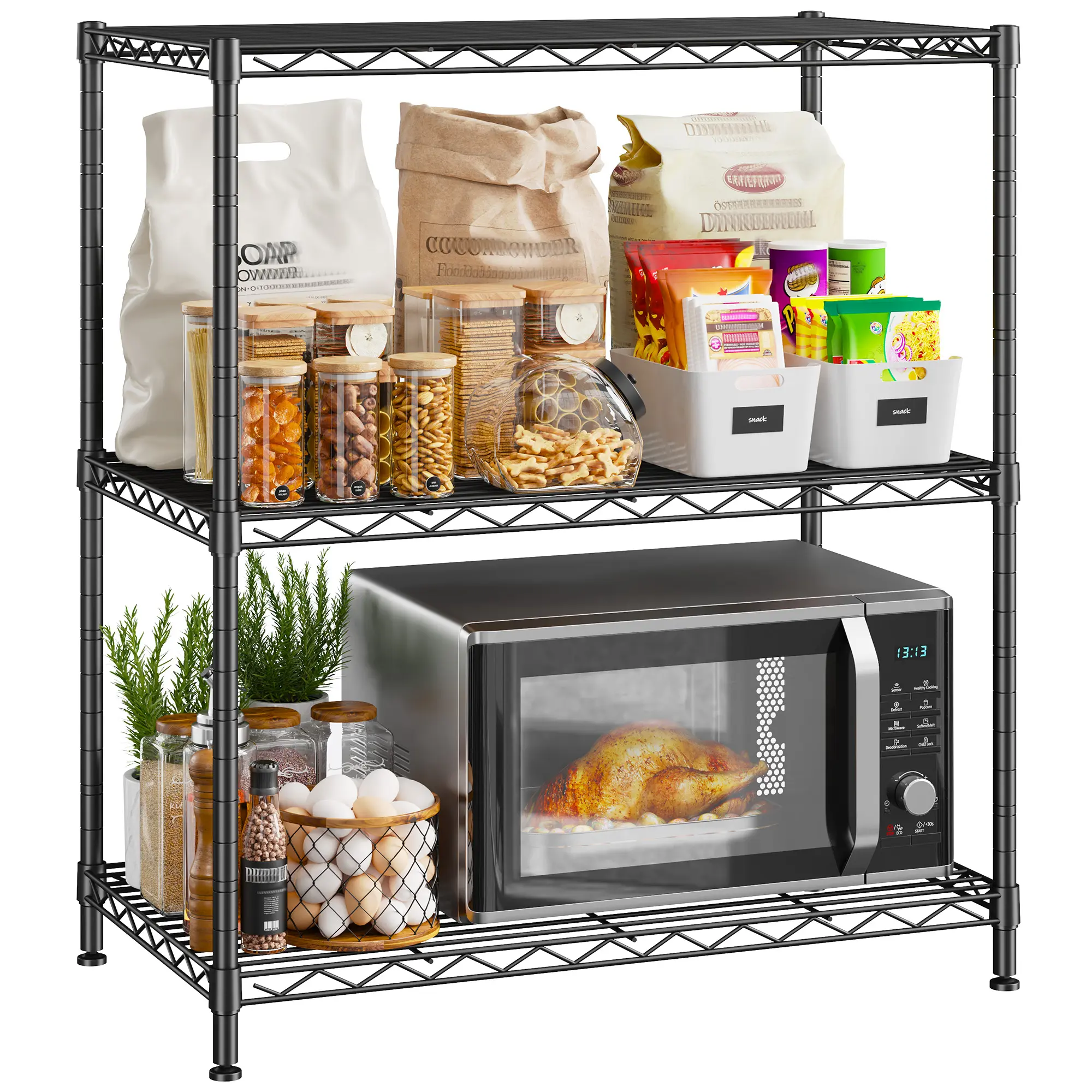 【Memorial Day】Raybee 3-Tier Adjustable Metal Wire Storage Shelves,Corner Shelf Storage Shelving Organizer Units for Kitchen & Garage,23.6''L×13.8''W×30''H,Standing Shelf Units, Snack rack