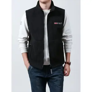 Men's fleece-lined sleeveless vest jacket, comfortable and warm gilet for autumn and winter, zippered pockets, suitable for outdoor activities, hiking, and photography Menswear Tops Casual Black