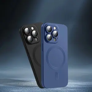 Magnetic case for iPhone 17 11 12 13 14 15 16 Pro Max X XS XSMAX Smartphone Case Cover for Matte Luxury Soft Metallic Luster Design with Camera Lens Protector