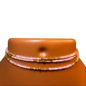 Auntie Ama’s Divine Femininity Crystal Waist Beads - Pink & Gold Beaded Waist Chain for Women's Fashion Accessories