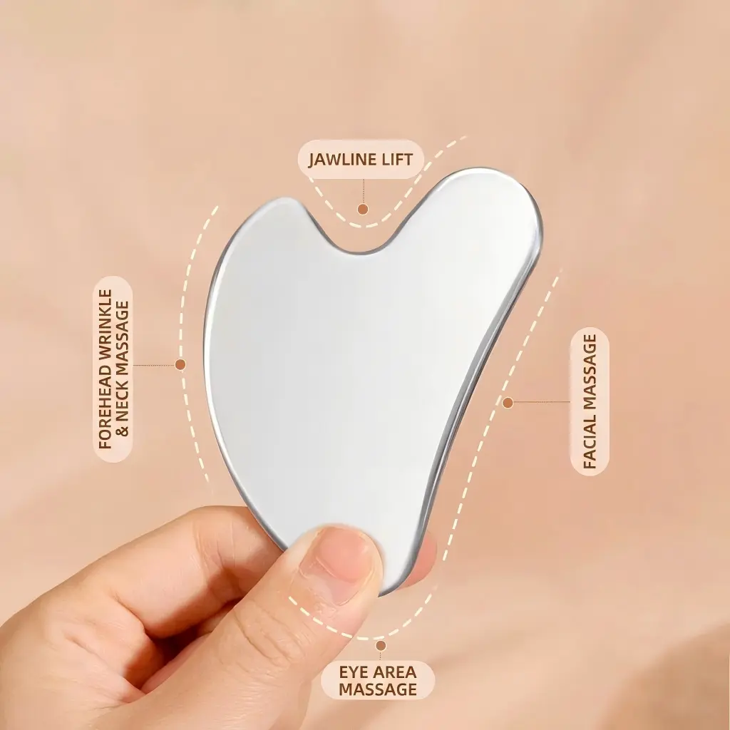 Stainless Steel Gua Sha Tool - 85-90g Single Item Heart-Shaped Facial Sculpting Board, Smooth, Alcohol Free, Non Toxic, Fragrance Free, All Skin Types, Lightweight Unisex Self-Care for Anti-Aging, Valentine's Day Gift