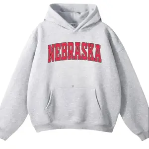 Nebraska Hoodie, Classic Collegiate Style Pullover Sweatshirt with Bold Red Lettering, Vintage Ash Gray Cotton Blend Top for Men and Women graphic cotton hoodie