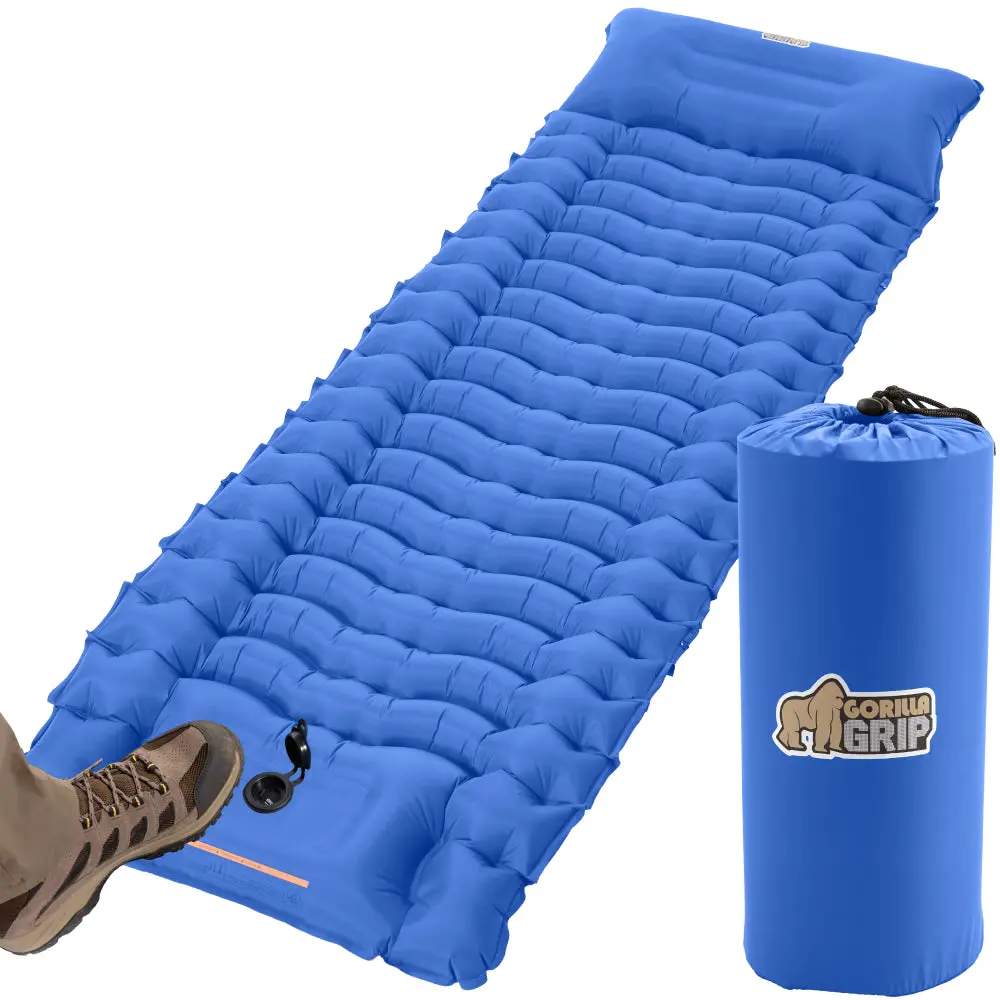 GORILLA GRIP Slip-Resistant Self Inflating Sleeping Pad, Puncture Resistant Lightweight Camping Mattress, Foot Pump, Airmattress Mats for Travel Backpacking, Inflatable Bed Camp Sleep Pads