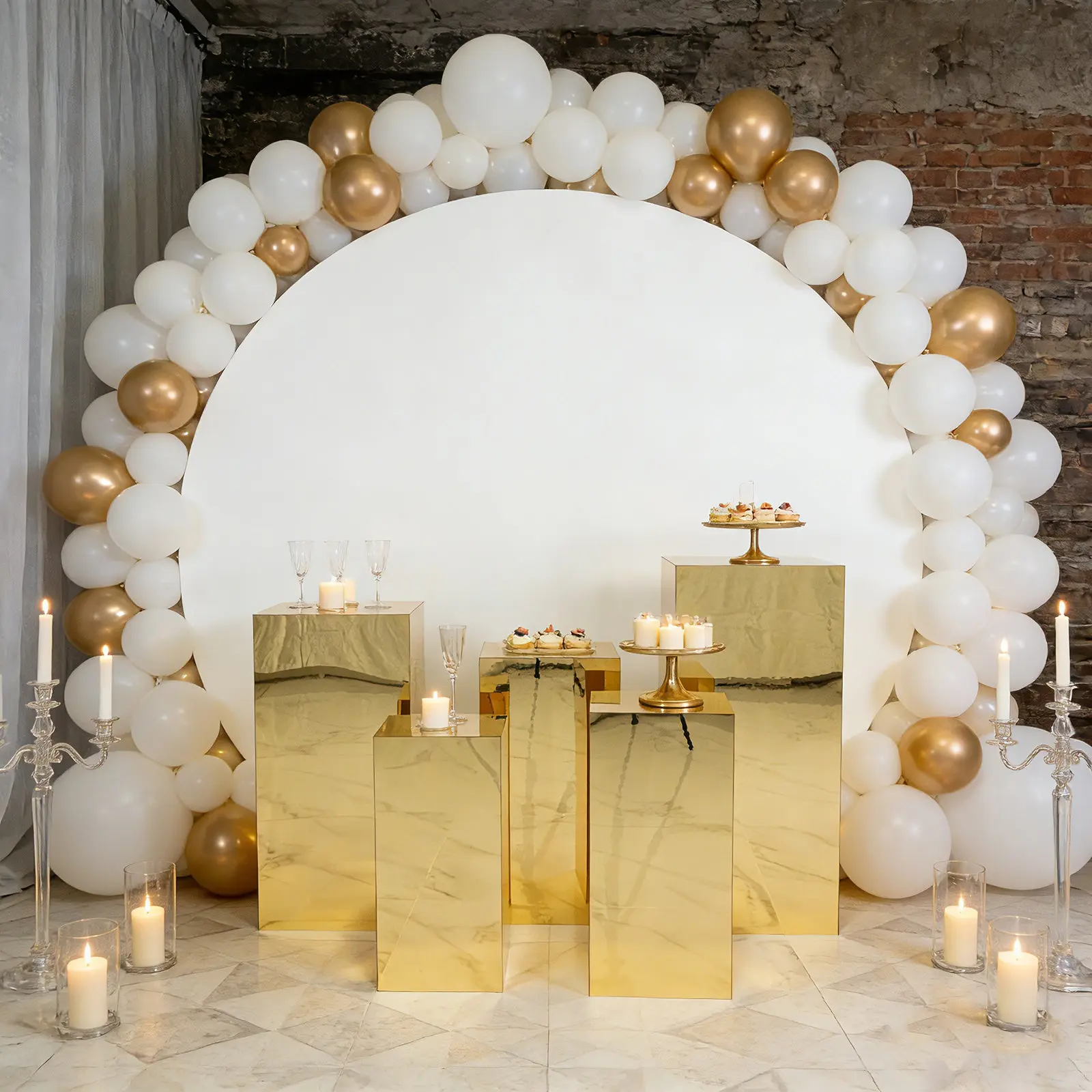 5-Piece Gold Mirror Acrylic Pedestal Risers - Pre-Assembled Rectangular Display Stands for Weddings, Home Decor - 20in, 22in, 24in, 28in, 32in