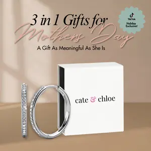 Cate & Chloe Bianca 18k White Gold Plated 25mm Hoop Earrings for Women – 34 Simulated Diamond Crystal Hoops – Hypoallergenic, Lead & Nickel Free Lightweight Earrings with Secure Latch Back – Premium Gift Box Included, American Owned Brand