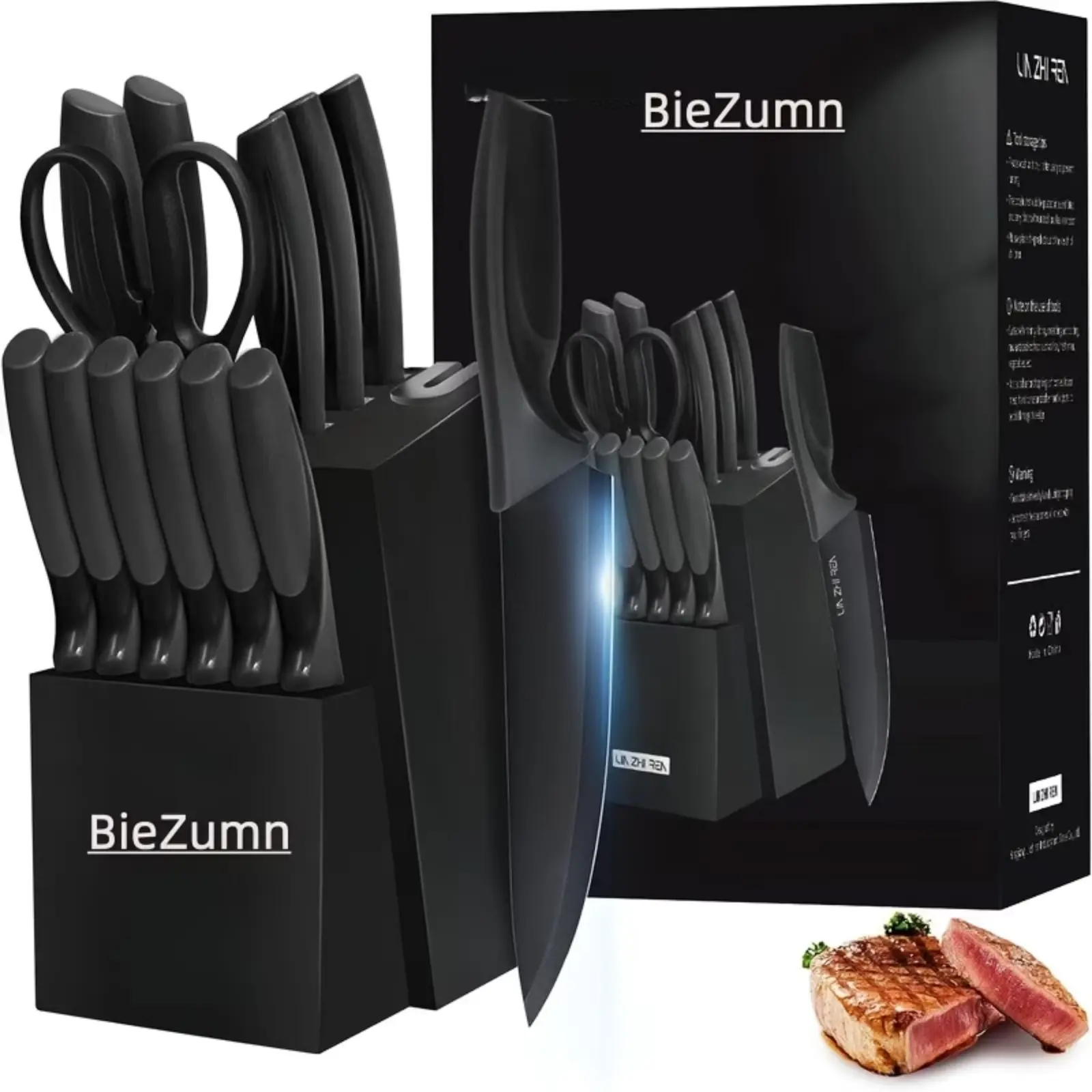 Premium 15+3 kitchen knife set with knife holder and cutting board, nonstick coating knives suitable for everyday use