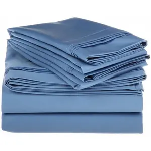 212 MAIN 4-Piece Luxurious 1000 Thread Count 100% Egyptian Cotton Solid Sheet Set, Queen Size Bed Sheets with a Simple Look, Medium Blue, Four-Piece