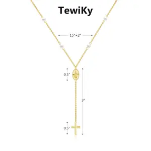 Tewiky Y-chain Cross Necklace For Women Trendy Dainty Lariat Long Necklaces Cross Drop CZ Pendant Necklaces Suitable for Daily Wear For Easter