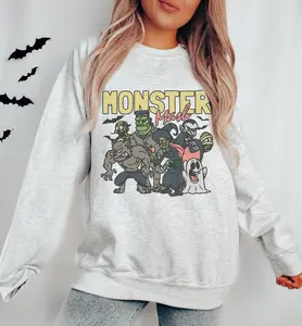 Retro Monster Mash Unisex Top Soft Summer Tee with Full Color Digital Print for Women & Men Printed in USA Monster Mash Design