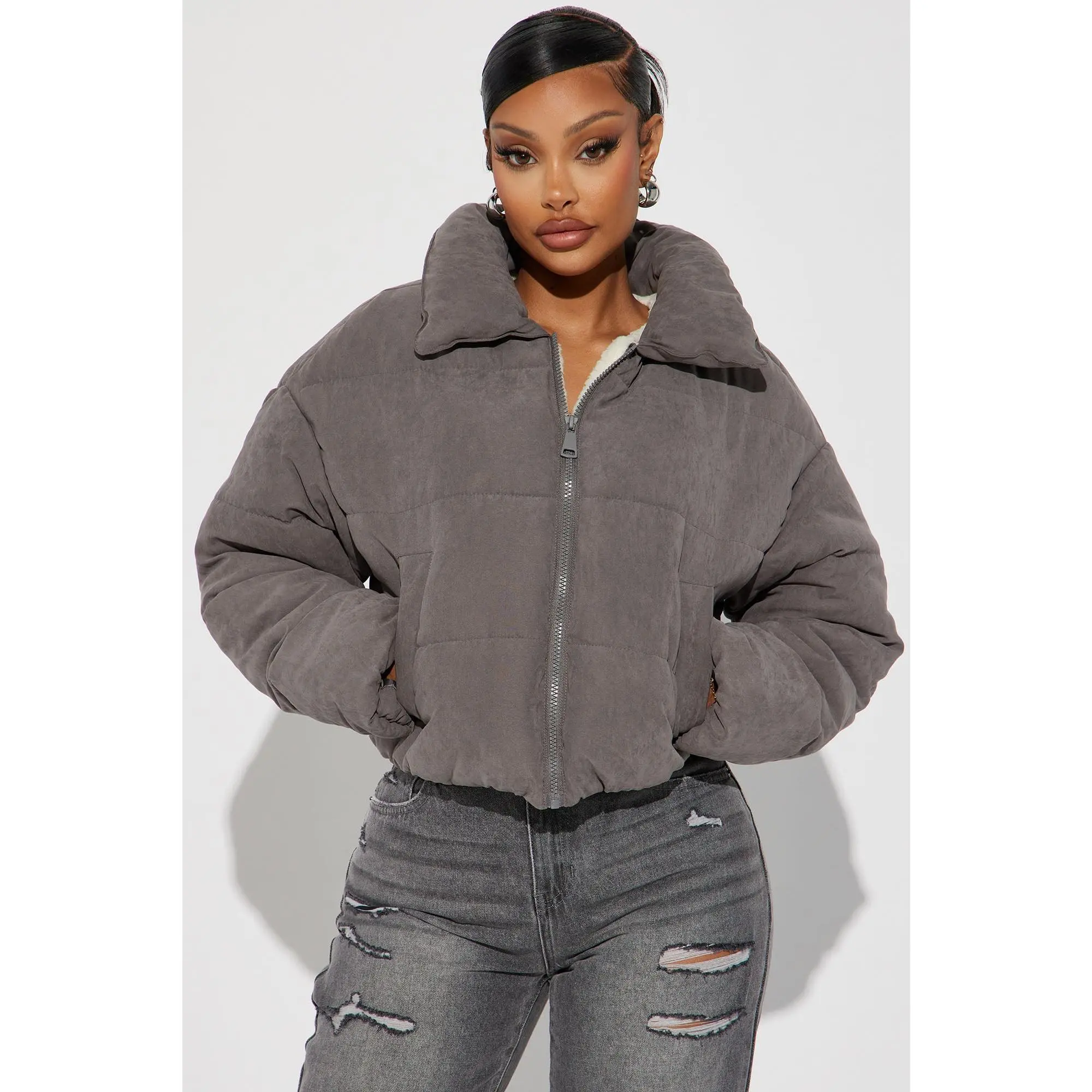 Too Hot To Handle Puffer Jacket - Grey