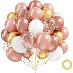 60 count Rose  Balloons 12inch,  Metallic Rose  Confetti  White Balloons for Wedding Bridal  Shower Birthday Party Decorations for Women