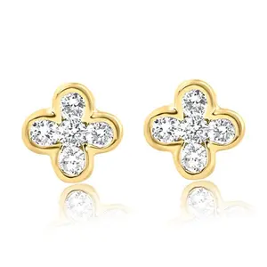 1/2Ct Diamond Earrings Women's Fashion Clover White or Yellow Gold Lab Grown