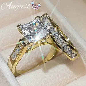 Women's Square Cubic Zirconia CZ Stacking Rings Proposal Wedding Love Promise Eternal Stackable Couple Ring Set Perfect Gift for Wife SpringStatements