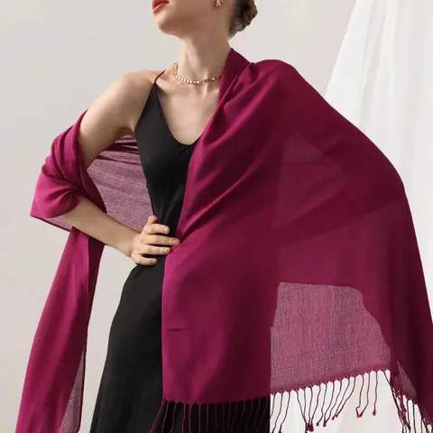 1pc Women 70*190cm Faux Cashmere Long Fringe, Minimalist Elegant Air-Conditioner Fringe Trim Polyester Fashion Shawl Soft Breathable Warm Scarf, Suitable For Daily Outings, Dates, Sun Protection, Warm, All Seasons Use Headscarf