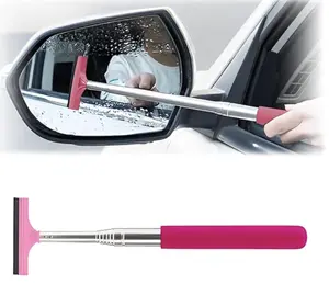 Side Mirror Squeegee, Car Mirror Squeegee, Retractable Car Rearview Mirror Wiper for All Vehicles, Universal Automotive Accessories (Black/Pink)
