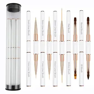 Nail Art Brush Set Professional- 5pcs Double-Ended Nail Art Brushes for Long Lines, Thin Liner brush for Nails Detail, Nail Design Brush Ombre Brush 3D Brush Kits for Gel Polish Acrylic Nail Drawing Manicure Kit Nail Art Accessories Nail Art Tools
