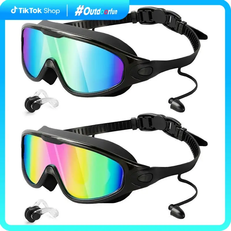 Swim Goggles 2 Pack Wide View Anti Fog  UV Best Swimming Goggles for Adults with Comfort and Fit No Leaking Water Goggles Diving Goggles with Hyd