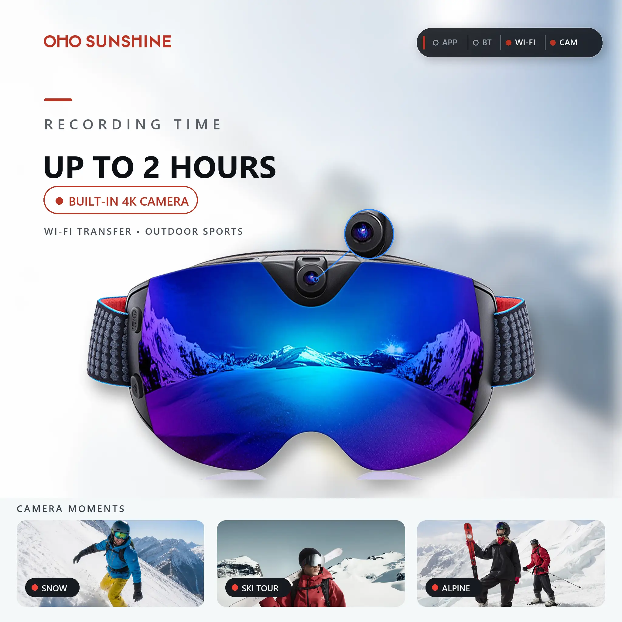 OhO Sunshine Skyshot 4K Ultra HD Camera Ski Goggle with Anti Fog Lens & Wi-Fi Transfer 32GB Memory Outdoor Sports Glasses Smart Sports Glasses smart glasses smart glasses smart glasses with camera