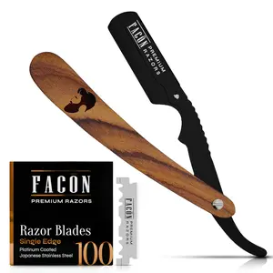 Facón Straight Razors for Men - Professional Barber Straight Edge Razor Kit with 100 Blades, Wooden Stainless Steel Barbero Shaver for a Smooth & Precise Shave, Premium Barber Razor for Men's Shaving