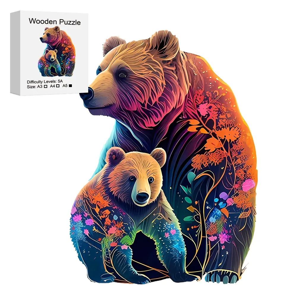 Colorful Bear Wooden Jigsaw Puzzle, Unique Irregular Animal Shape, Perfect Gift for Lovers & Friends, Party Game, DIY Leisure, Home Decor, Wooden Puzzles