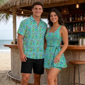 Colorful Fishing Lures Baits Pattern 2026 Vacation Couple Set Dress and Shirt Hawaii, Matching Tropical Outfit For Men Women, Breathable Beach Wear Summer Holiday Trip Idea | 030426.R0741.ID01