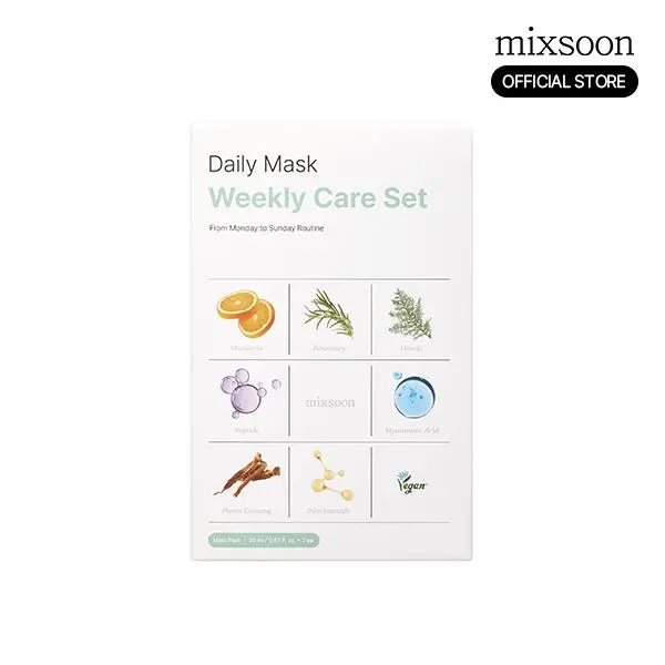 [mixsoon Official Shop] mixsoon Daily Mask Weekly Care Set (7EA) - Calming Mask to soothe and relax irritated skin, Korean Face Mask for Glass Skin