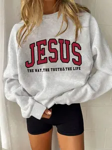 Women's Casual Letter Print Sweatshirt, Fall & Winter Fitted Long Sleeve Pullover, Stylish Daily Wear Top, Thick Knit Fabric