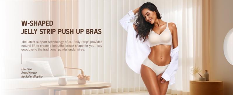 OEAK 2PCS Women Seamless Jelly Bra Soft Push-Up Bralette Wireless No Underwire Comfort Full Coverage Everyday Bra