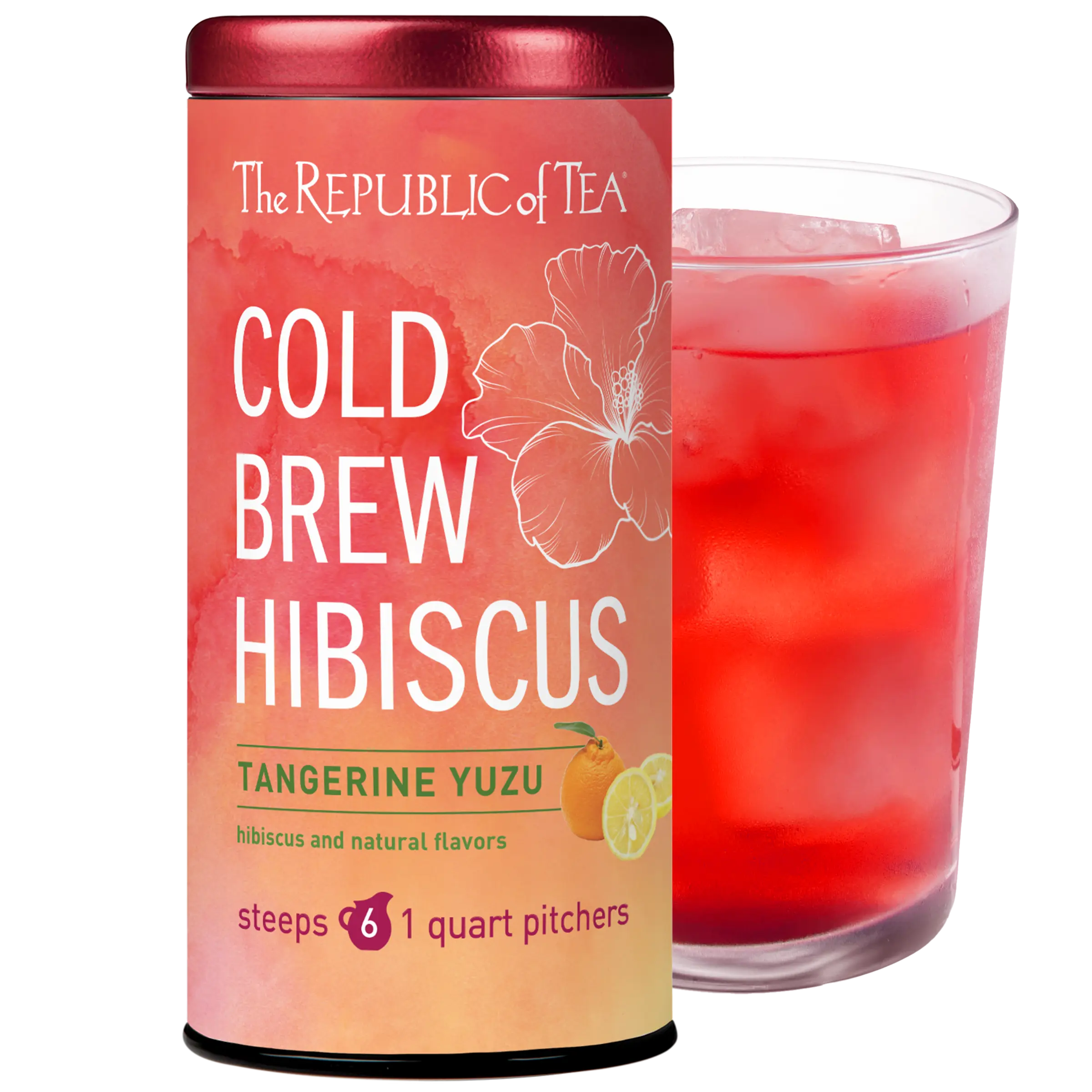 The Republic of Tea – Cold Brew Hibiscus Tangerine Yuzu Iced Tea, Large Herbal Iced Tea Pouches, Steeps Six One-Quart Pitchers